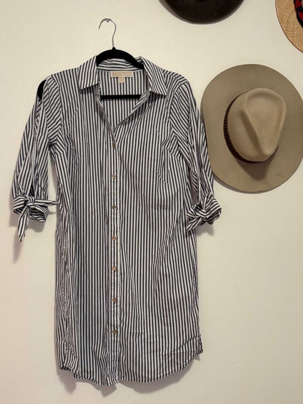 Michael Kors Stripe Button-Down Shirt Dress